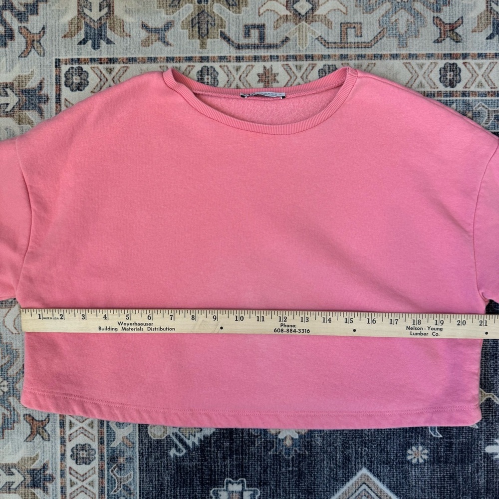 ZARA Bubble Gum Pink Cropped Short Sleeve Sweater Women’s Size Medium - Picture 8 of 9